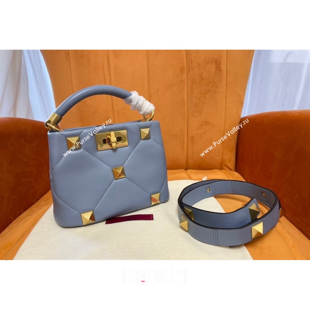 Valentino Roman Stud Lambskin Top Handle Mini bag 520 Blue 2021 0199 (JD-21090951)