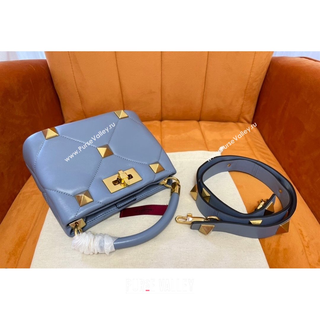 Valentino Roman Stud Lambskin Top Handle Mini bag 520 Blue 2021 0199 (JD-21090951)