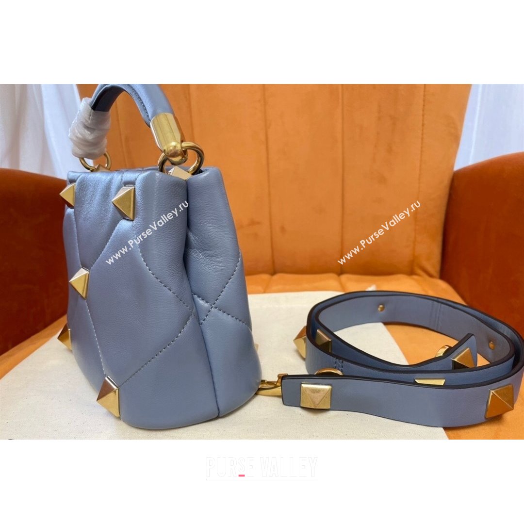 Valentino Roman Stud Lambskin Top Handle Mini bag 520 Blue 2021 0199 (JD-21090951)
