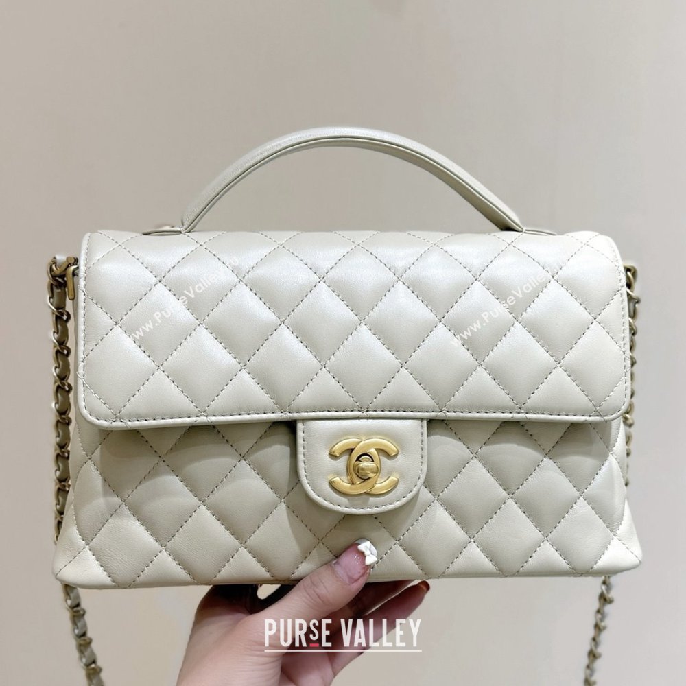 Chanel Lambskin Medium Flap Bag with Top Handle AS5356 Light Beige 2025 Top Quality (SHUNY-25080215)