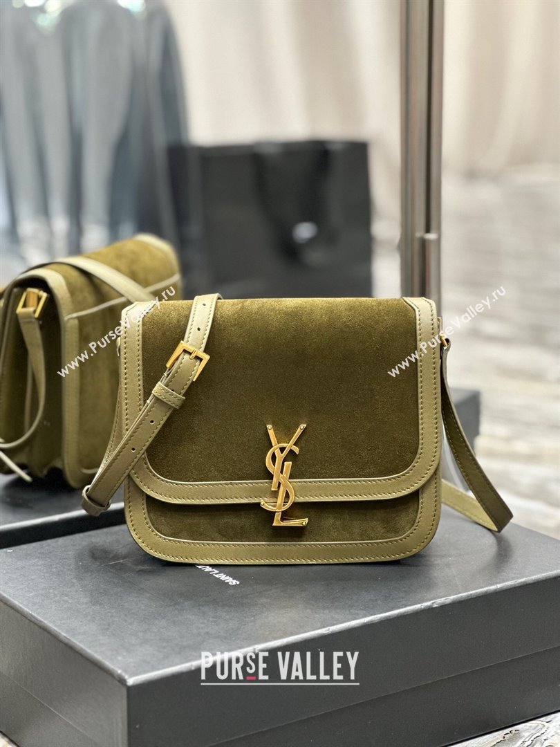 Saint Laurent Solferino Medium Satchel in Suede and Calfskin 635025 Green 2024 (MHUI-241531)