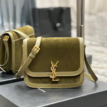 Saint Laurent Solferino Medium Satchel in Suede and Calfskin 635025 Green 2024 (MHUI-241531)