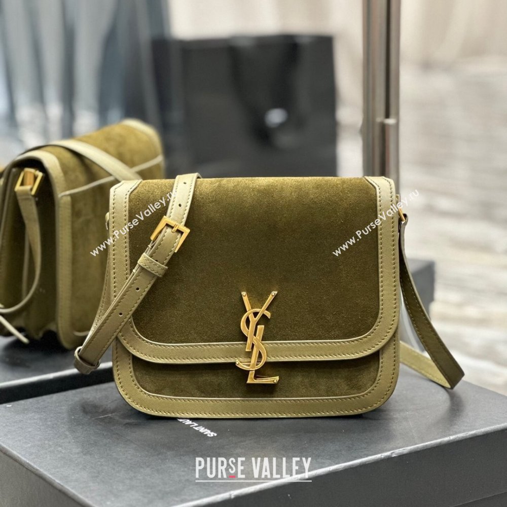 Saint Laurent Solferino Medium Satchel in Suede and Calfskin 635025 Green 2024 (MHUI-241531)