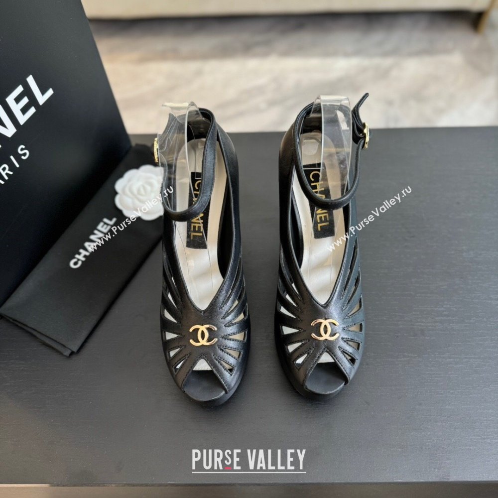 Chanel Lambskin Sandals with Heel 11cm G45455 Black 2024 (MD-24042205)