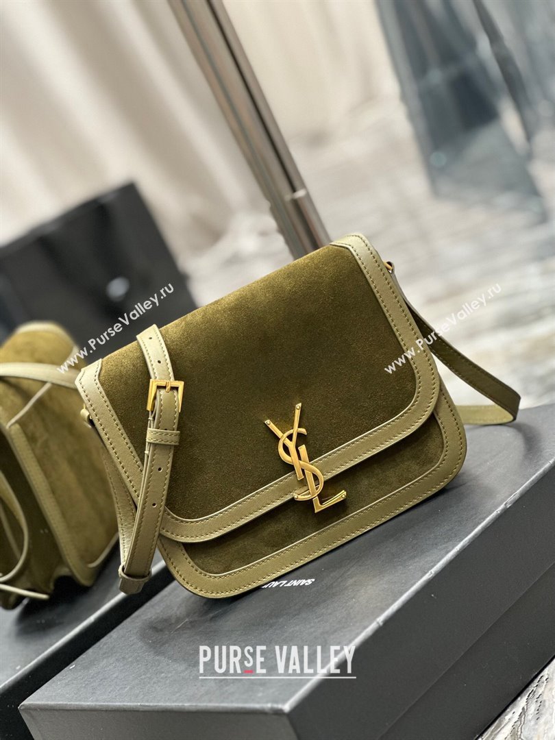 Saint Laurent Solferino Medium Satchel in Suede and Calfskin 635025 Green 2024 (MHUI-241531)