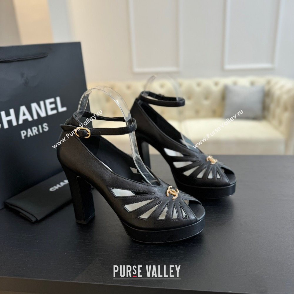 Chanel Lambskin Sandals with Heel 11cm G45455 Black 2024 (MD-24042205)