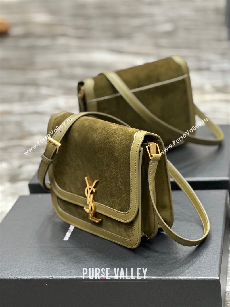 Saint Laurent Solferino Medium Satchel in Suede and Calfskin 635025 Green 2024 (MHUI-241531)