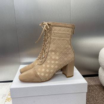Dior Naughtily-D Heeled Ankle Boot in Mesh Embroidered with Nude Cannage Motif and Suede 6.5cm Heel 2024 (JC-24092910)