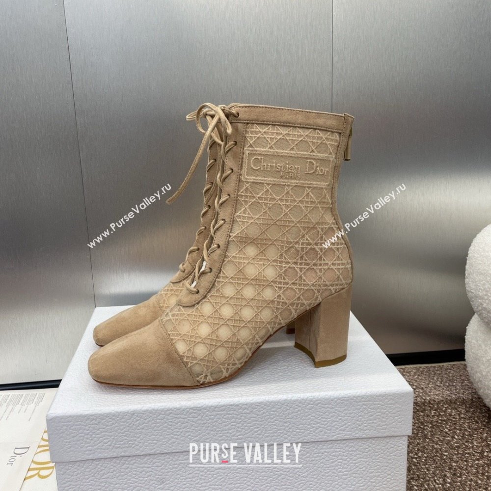 Dior Naughtily-D Heeled Ankle Boot in Mesh Embroidered with Nude Cannage Motif and Suede 6.5cm Heel 2024 (JC-24092910)