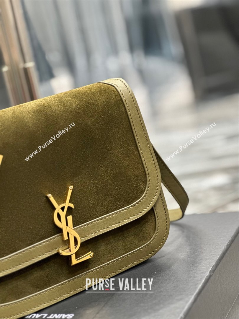 Saint Laurent Solferino Medium Satchel in Suede and Calfskin 635025 Green 2024 (MHUI-241531)