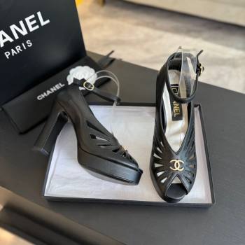 Chanel Lambskin Sandals with Heel 11cm G45455 Black 2024 (MD-24042205)