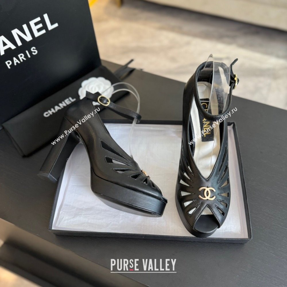 Chanel Lambskin Sandals with Heel 11cm G45455 Black 2024 (MD-24042205)