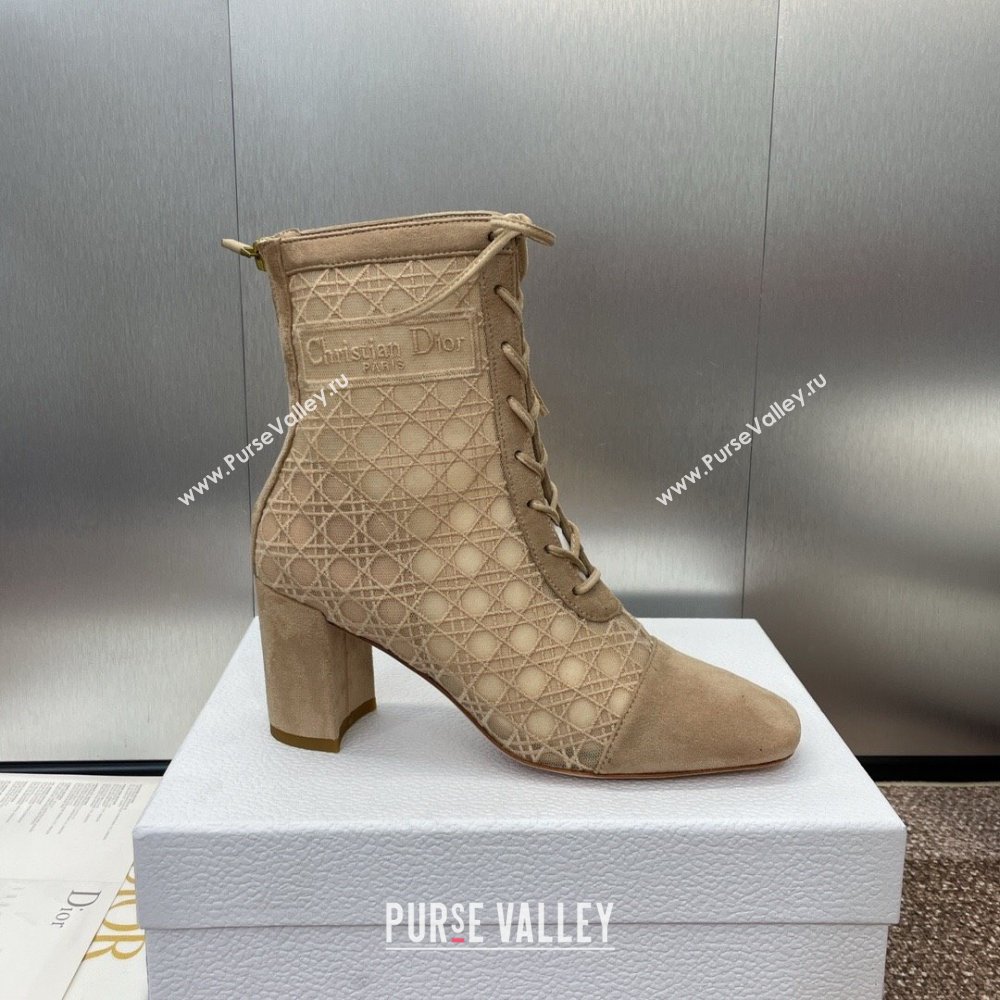 Dior Naughtily-D Heeled Ankle Boot in Mesh Embroidered with Nude Cannage Motif and Suede 6.5cm Heel 2024 (JC-24092910)