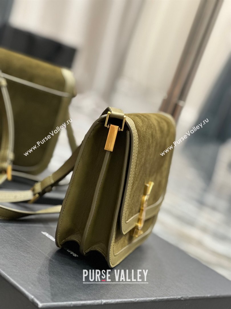 Saint Laurent Solferino Medium Satchel in Suede and Calfskin 635025 Green 2024 (MHUI-241531)