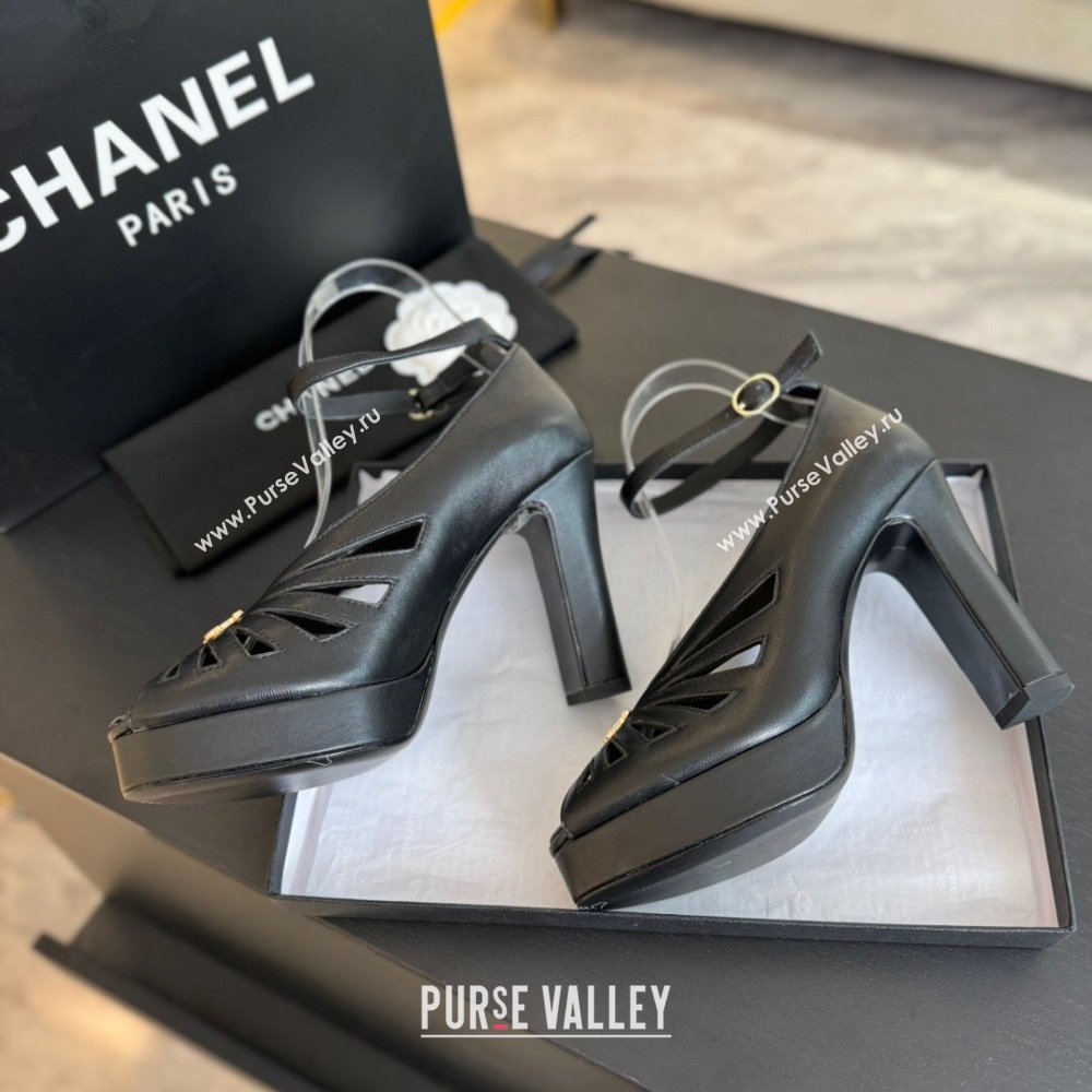 Chanel Lambskin Sandals with Heel 11cm G45455 Black 2024 (MD-24042205)