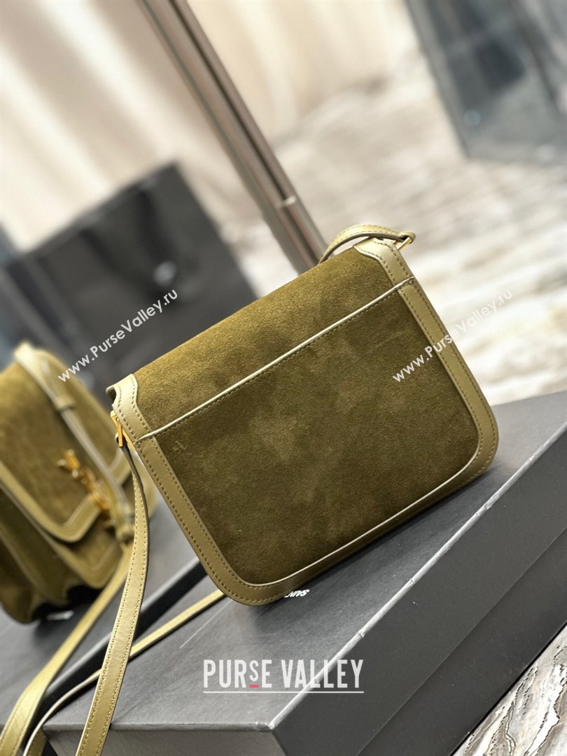 Saint Laurent Solferino Medium Satchel in Suede and Calfskin 635025 Green 2024 (MHUI-241531)