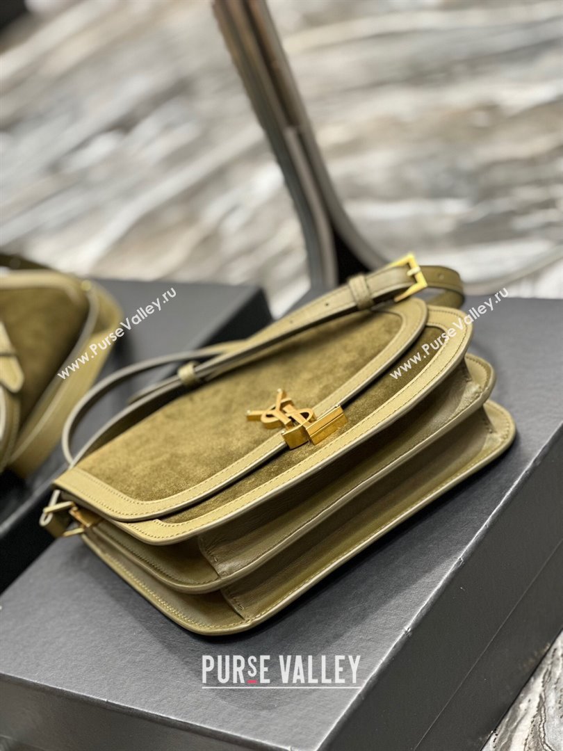 Saint Laurent Solferino Medium Satchel in Suede and Calfskin 635025 Green 2024 (MHUI-241531)