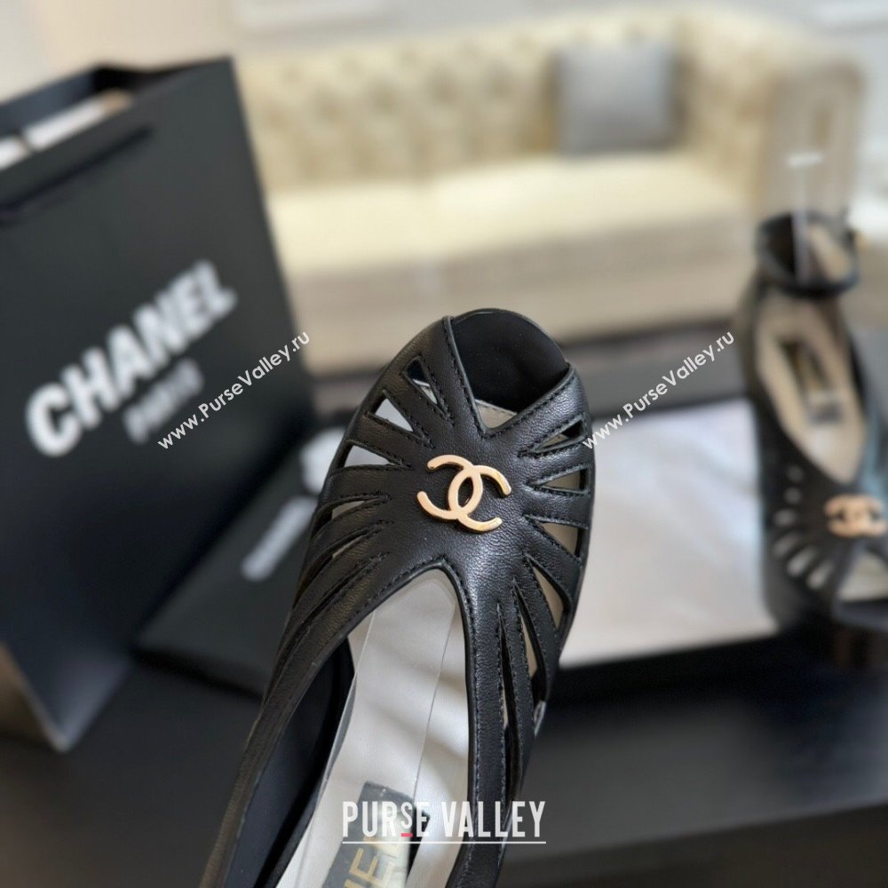 Chanel Lambskin Sandals with Heel 11cm G45455 Black 2024 (MD-24042205)