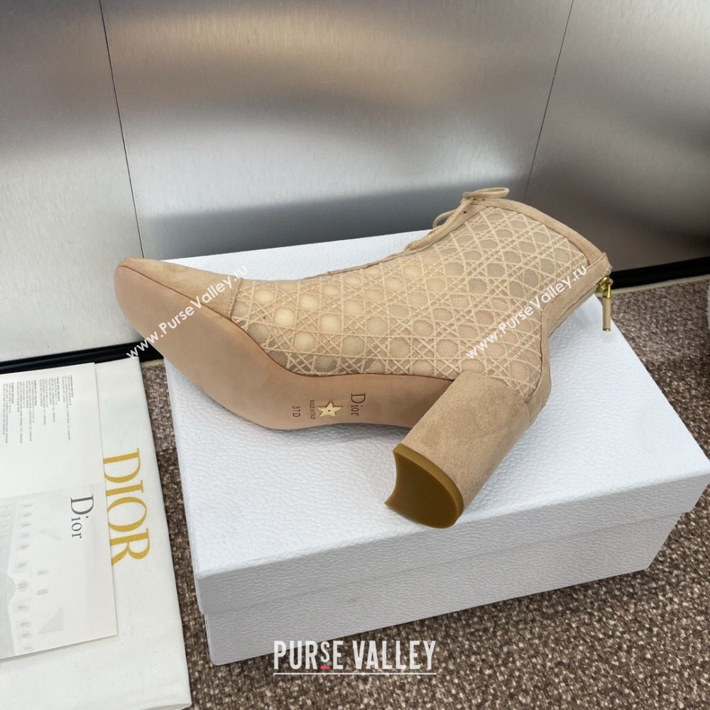 Dior Naughtily-D Heeled Ankle Boot in Mesh Embroidered with Nude Cannage Motif and Suede 6.5cm Heel 2024 (JC-24092910)