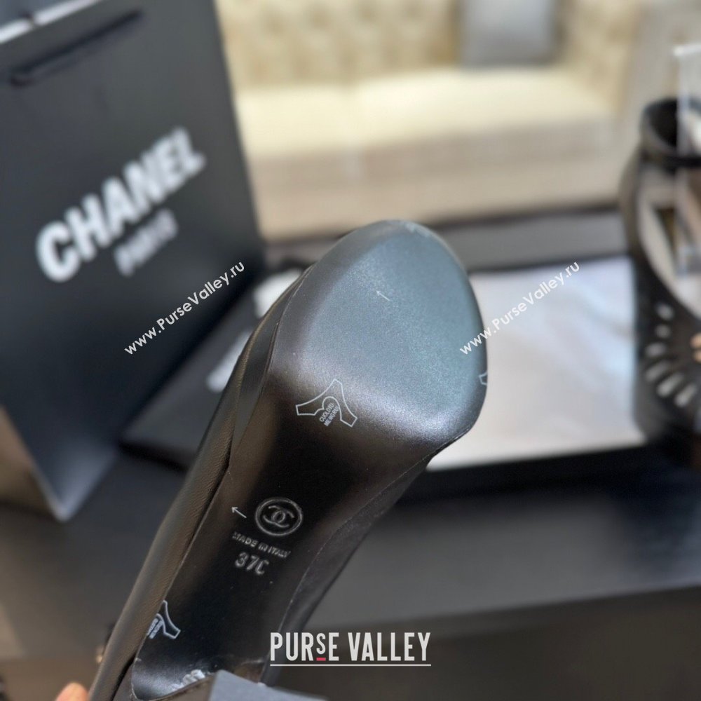 Chanel Lambskin Sandals with Heel 11cm G45455 Black 2024 (MD-24042205)