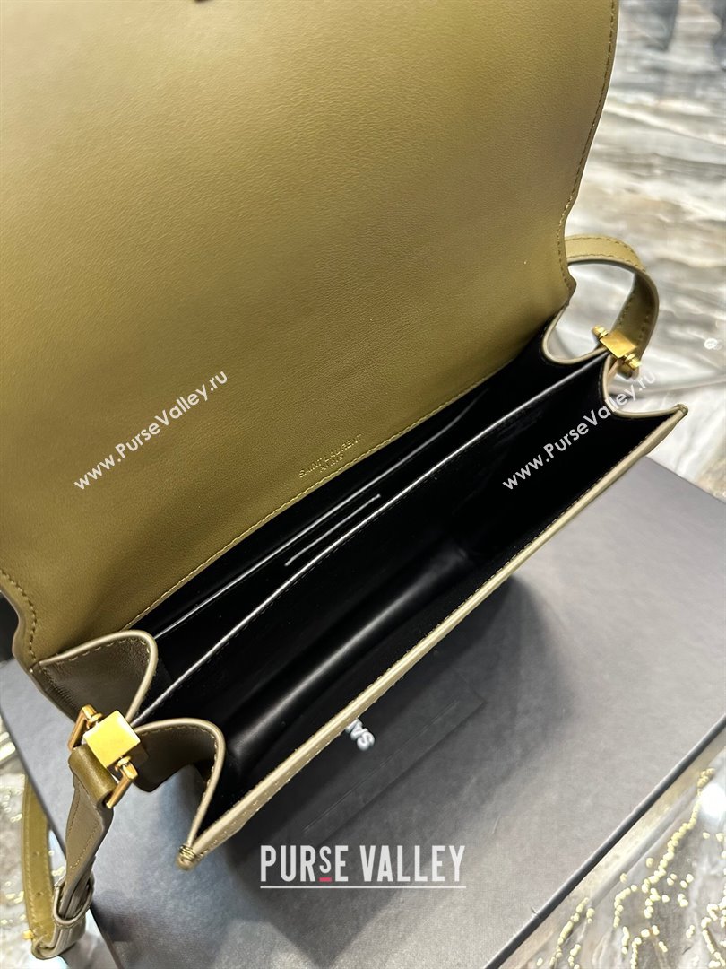 Saint Laurent Solferino Medium Satchel in Suede and Calfskin 635025 Green 2024 (MHUI-241531)