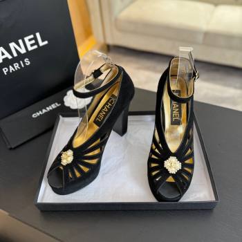 Chanel Suede Sandals with Heel 11cm G45455 Black 2024 (MD-24042206)