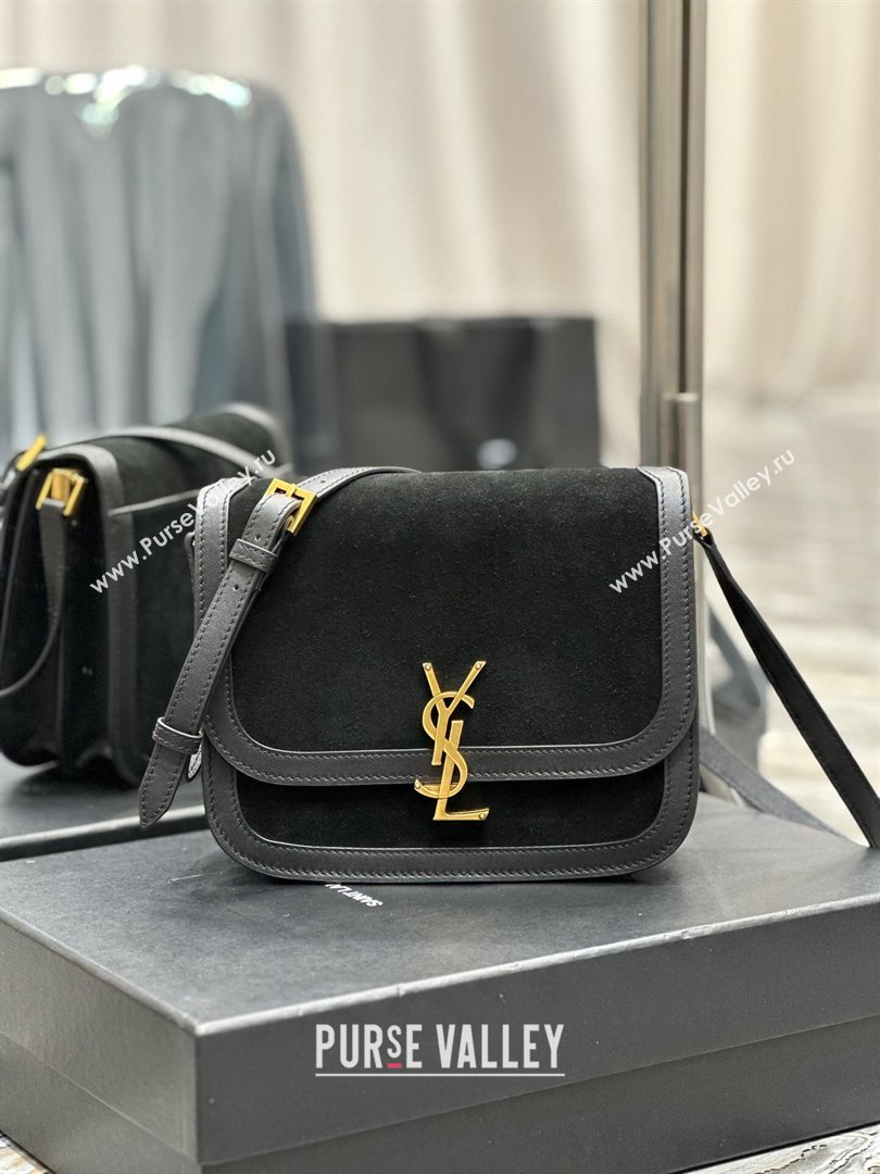 Saint Laurent Solferino Medium Satchel in Suede and Calfskin 635025 Black 2024 (MHUI-241530)