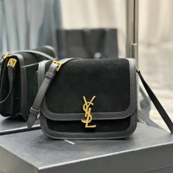 Saint Laurent Solferino Medium Satchel in Suede and Calfskin 635025 Black 2024 (MHUI-241530)