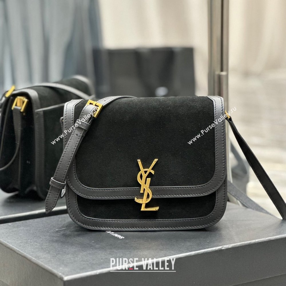 Saint Laurent Solferino Medium Satchel in Suede and Calfskin 635025 Black 2024 (MHUI-241530)