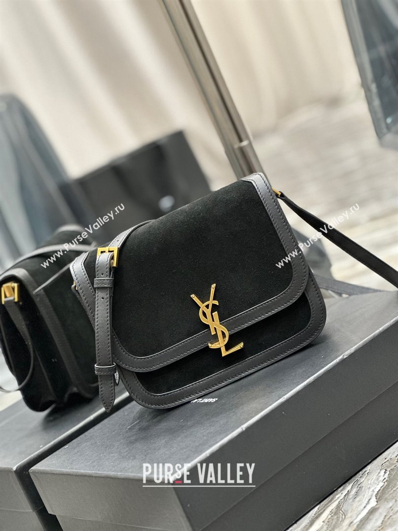 Saint Laurent Solferino Medium Satchel in Suede and Calfskin 635025 Black 2024 (MHUI-241530)