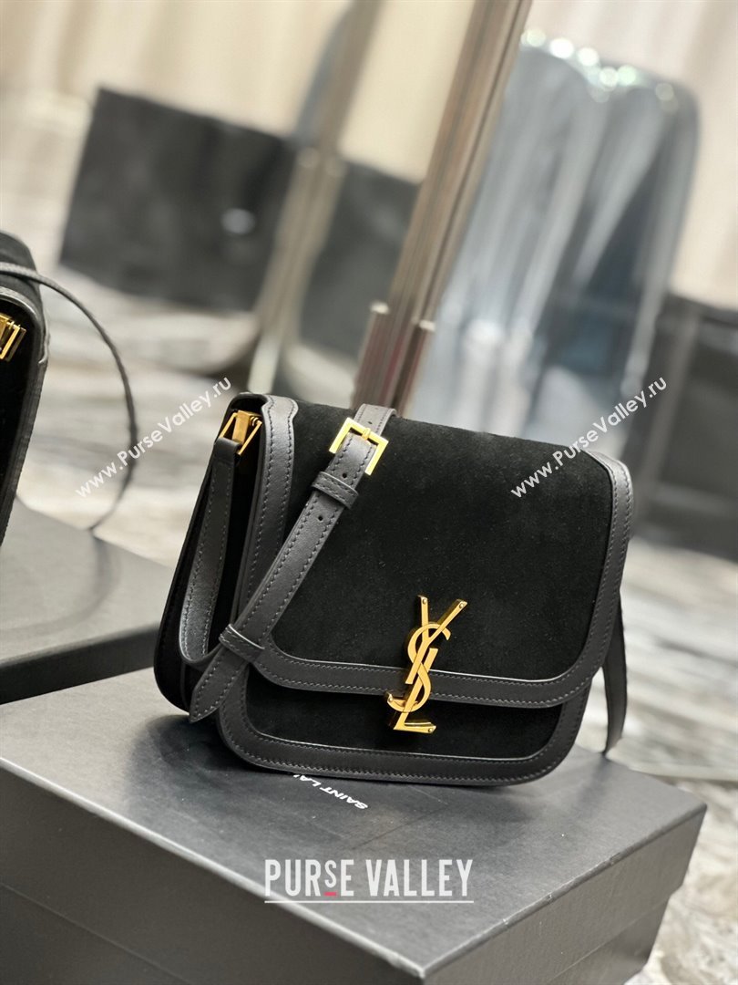 Saint Laurent Solferino Medium Satchel in Suede and Calfskin 635025 Black 2024 (MHUI-241530)