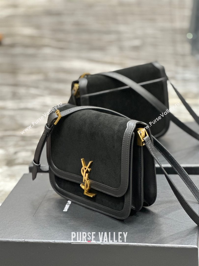 Saint Laurent Solferino Medium Satchel in Suede and Calfskin 635025 Black 2024 (MHUI-241530)