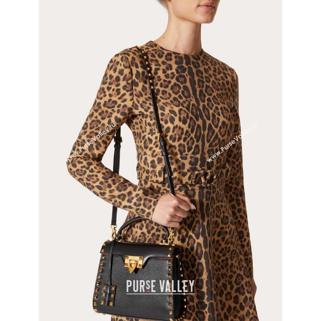 Valentino Small Rockstud Alcove Grainy Calfskin Handbag Black Leather 2021 (LKF-21091001)