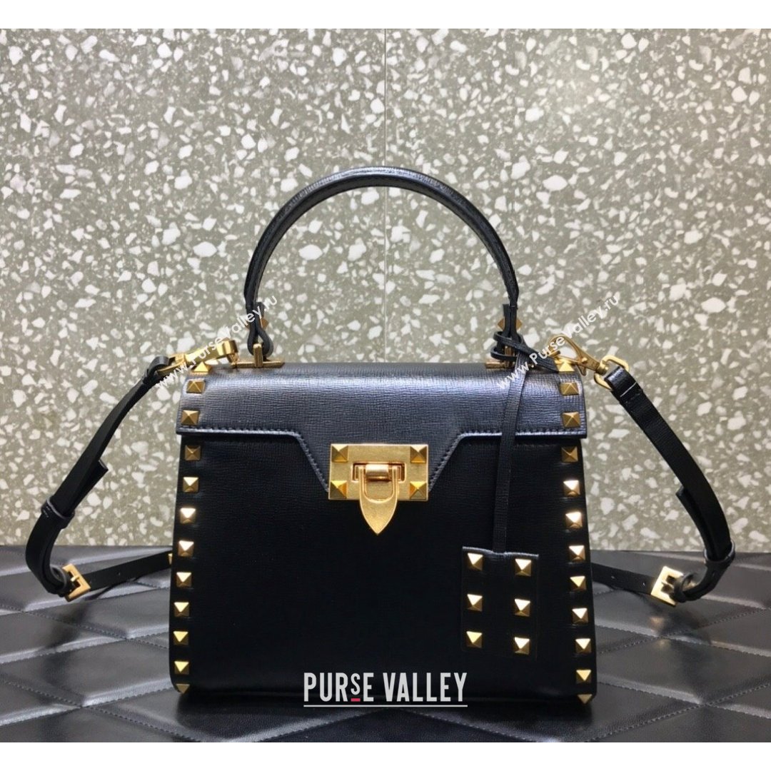 Valentino Small Rockstud Alcove Grainy Calfskin Handbag Black Leather 2021 (LKF-21091001)