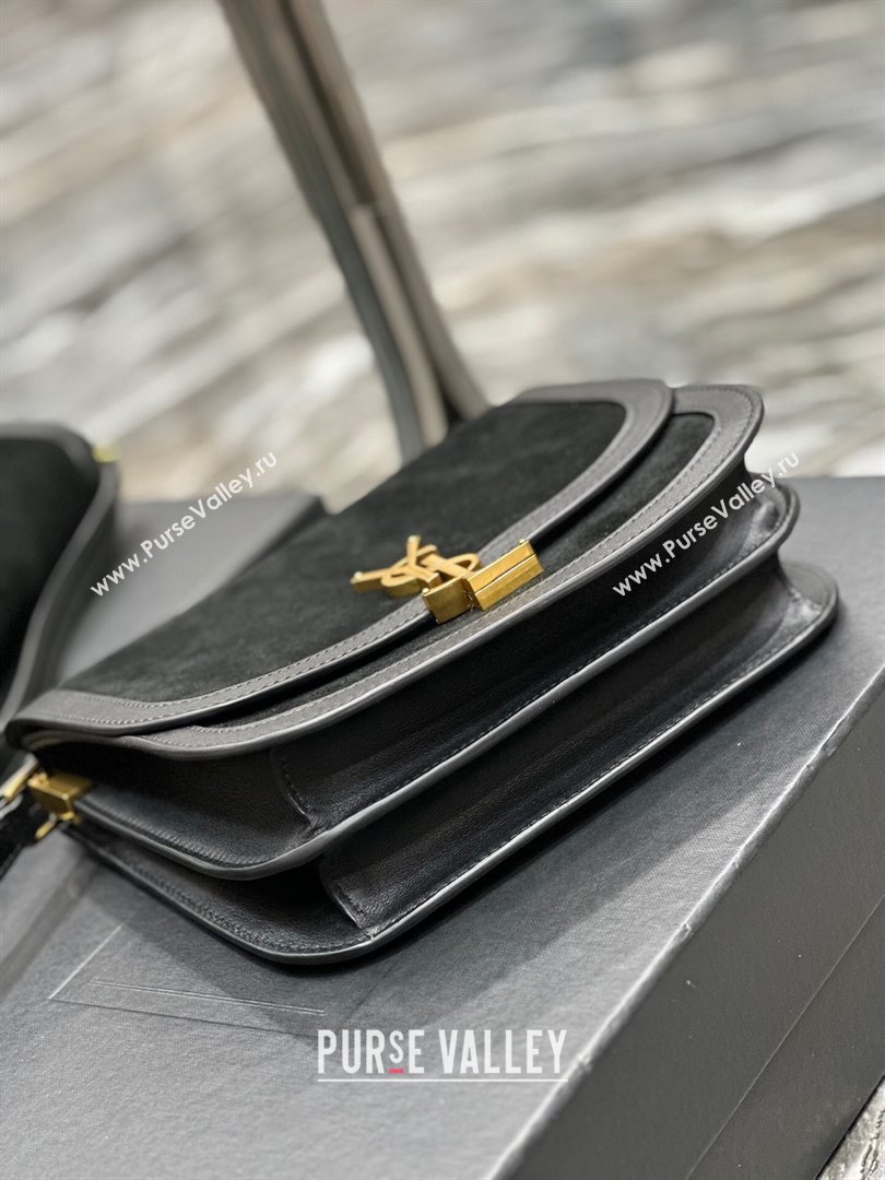 Saint Laurent Solferino Medium Satchel in Suede and Calfskin 635025 Black 2024 (MHUI-241530)