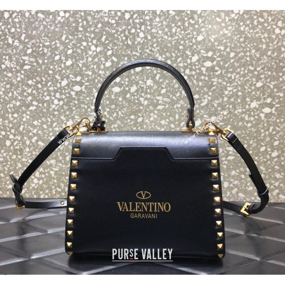 Valentino Small Rockstud Alcove Grainy Calfskin Handbag Black Leather 2021 (LKF-21091001)