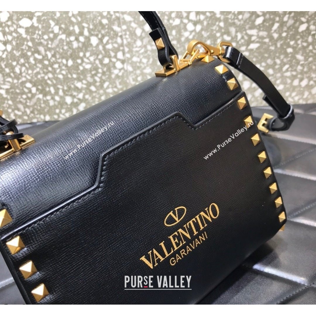 Valentino Small Rockstud Alcove Grainy Calfskin Handbag Black Leather 2021 (LKF-21091001)