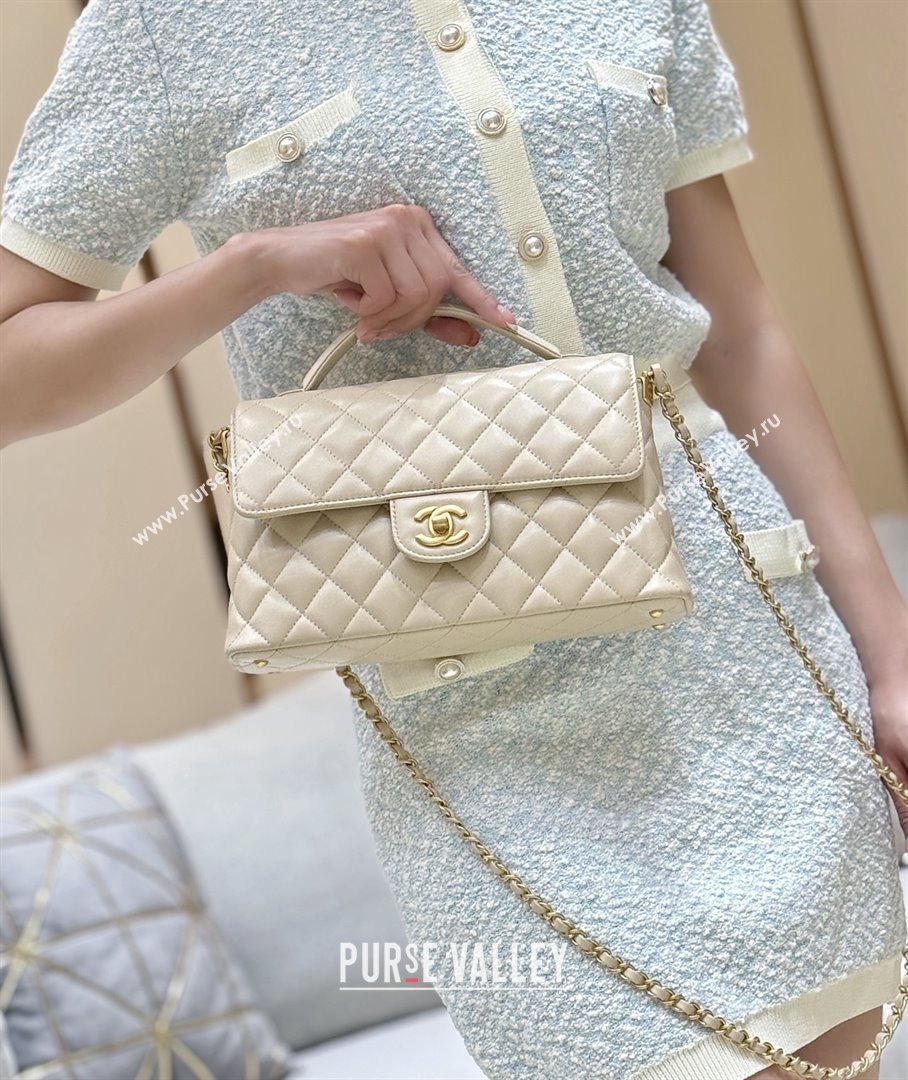 Chanel Lambskin Medium Flap Bag with Top Handle AS5356 Light Beige 2025 Top Quality (SHUNY-25080215)