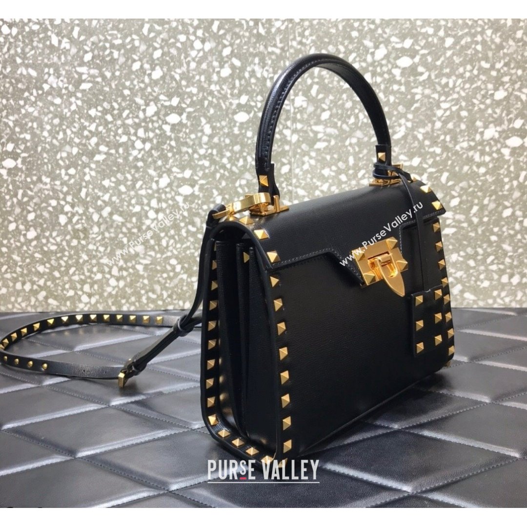Valentino Small Rockstud Alcove Grainy Calfskin Handbag Black Leather 2021 (LKF-21091001)