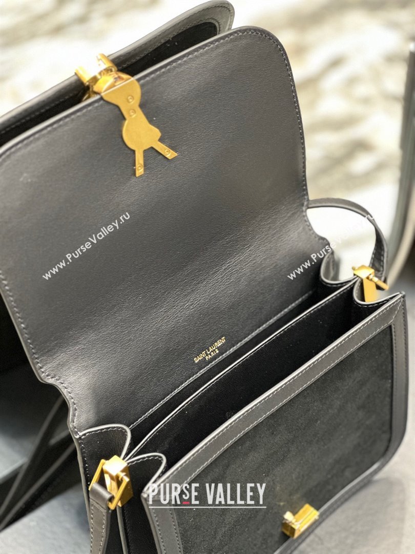 Saint Laurent Solferino Medium Satchel in Suede and Calfskin 635025 Black 2024 (MHUI-241530)