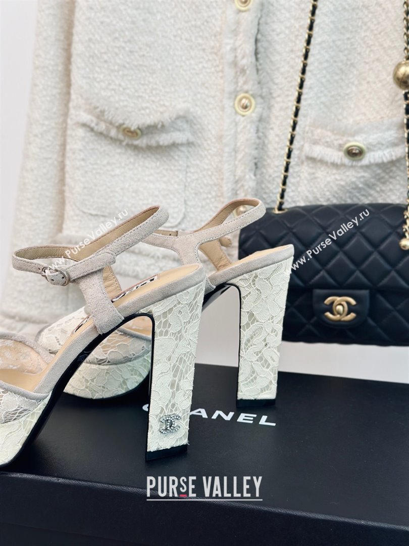 Chanel Suede and Lace Platform Sandals with 12cm Heel Beige 2024 (MD-24042207)