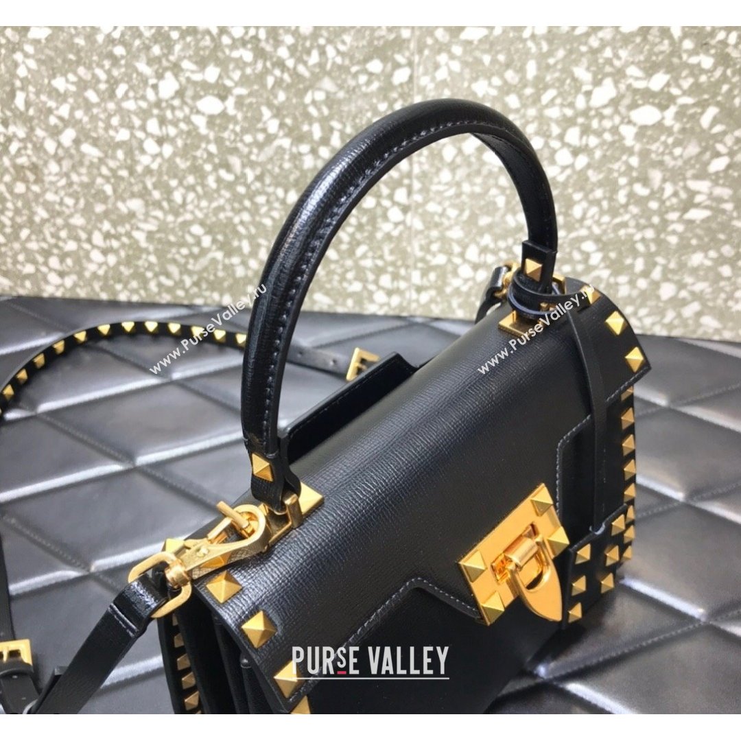Valentino Small Rockstud Alcove Grainy Calfskin Handbag Black Leather 2021 (LKF-21091001)
