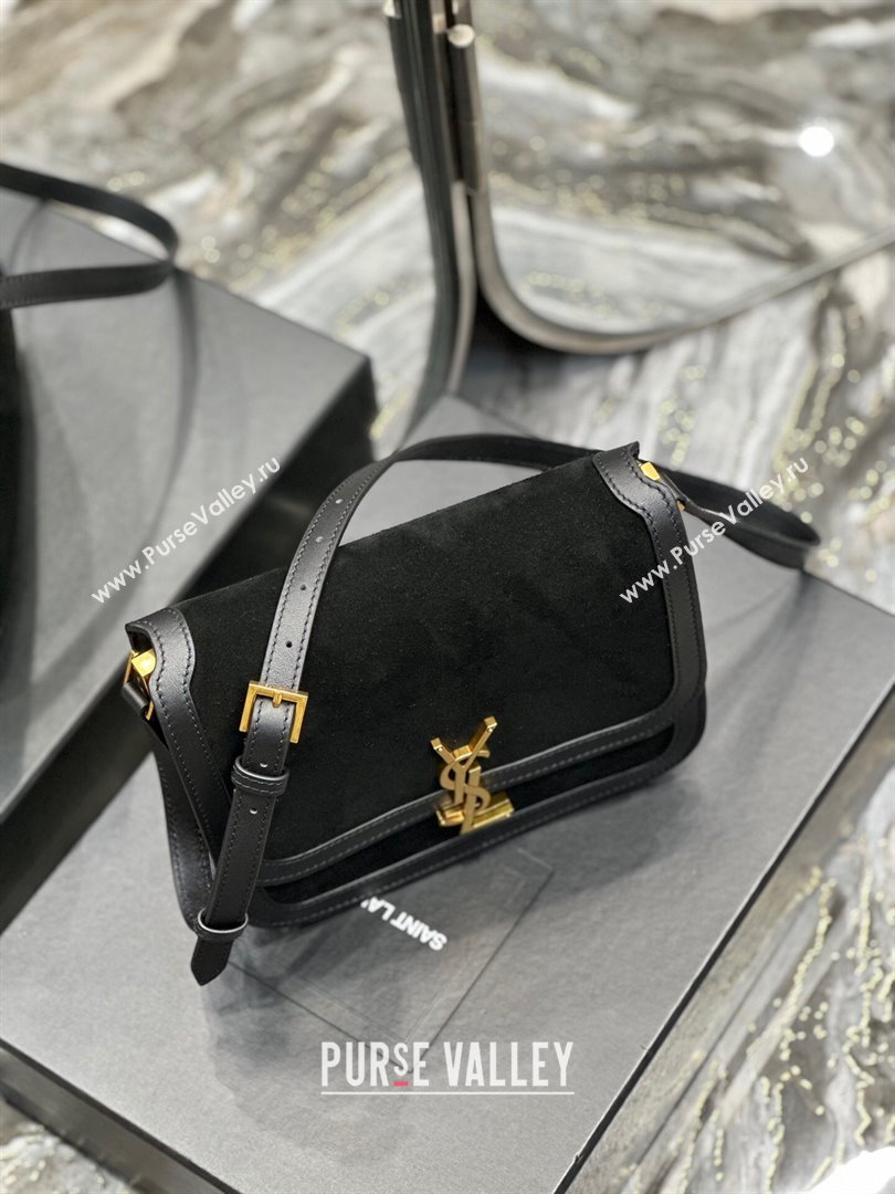 Saint Laurent Solferino Medium Satchel in Suede and Calfskin 635025 Black 2024 (MHUI-241530)