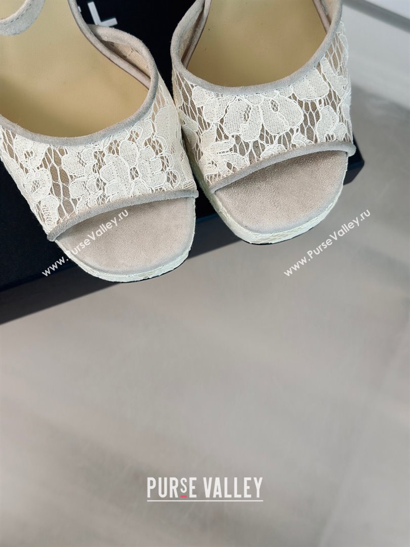 Chanel Suede and Lace Platform Sandals with 12cm Heel Beige 2024 (MD-24042207)