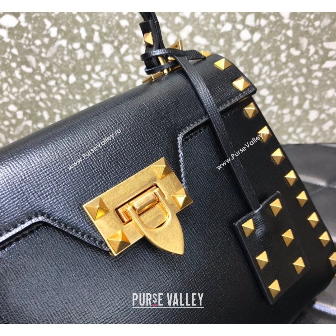 Valentino Small Rockstud Alcove Grainy Calfskin Handbag Black Leather 2021 (LKF-21091001)
