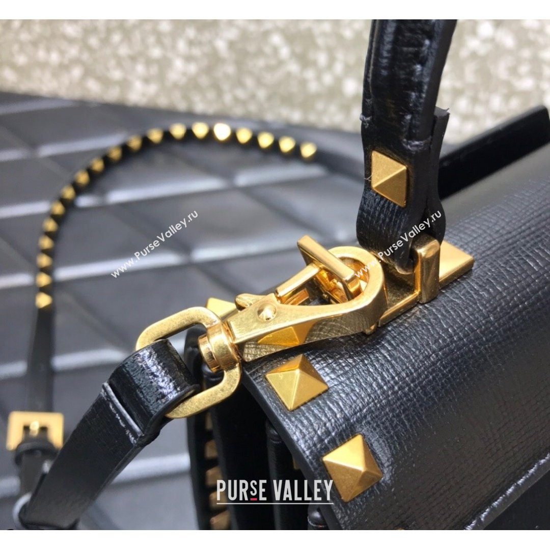 Valentino Small Rockstud Alcove Grainy Calfskin Handbag Black Leather 2021 (LKF-21091001)