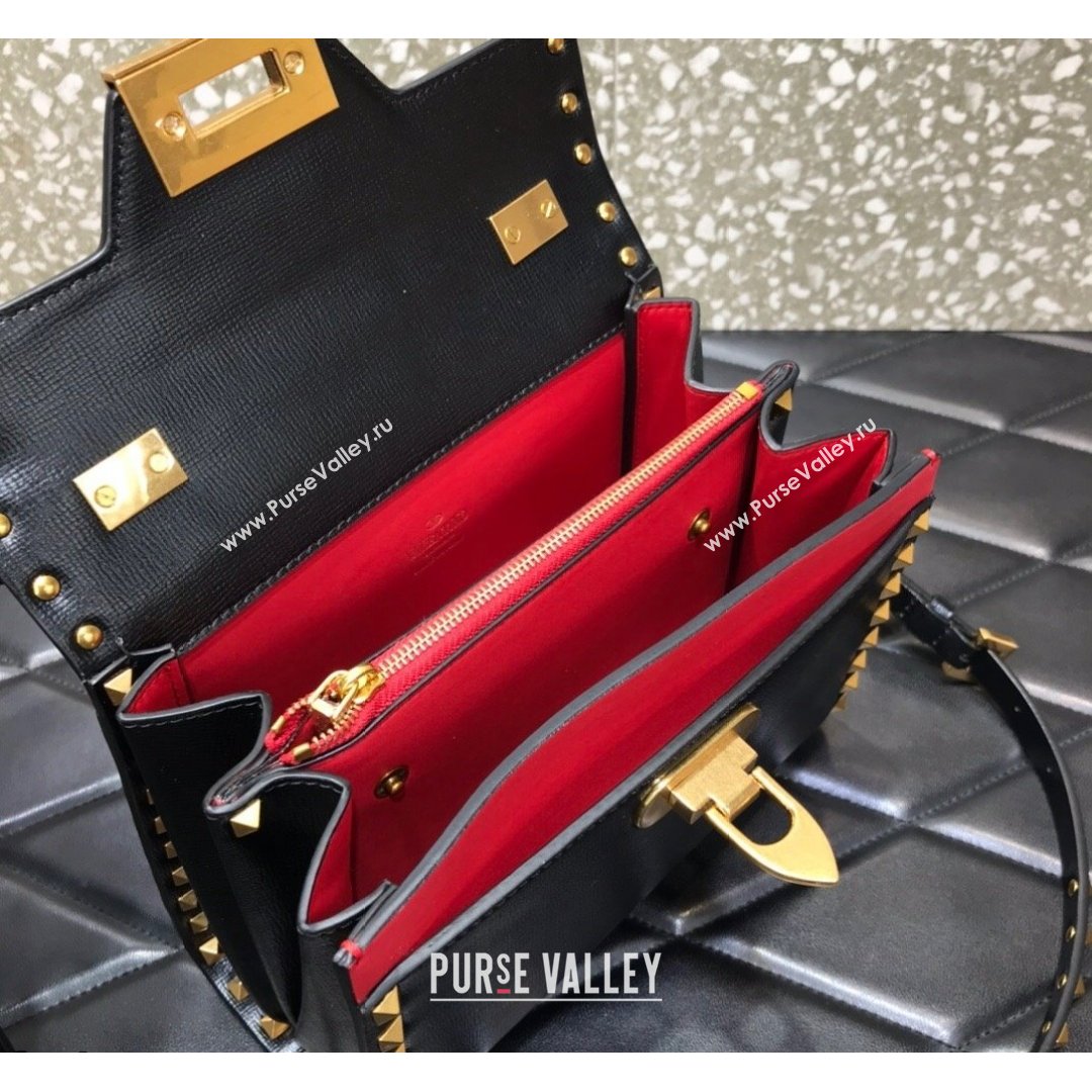 Valentino Small Rockstud Alcove Grainy Calfskin Handbag Black Leather 2021 (LKF-21091001)