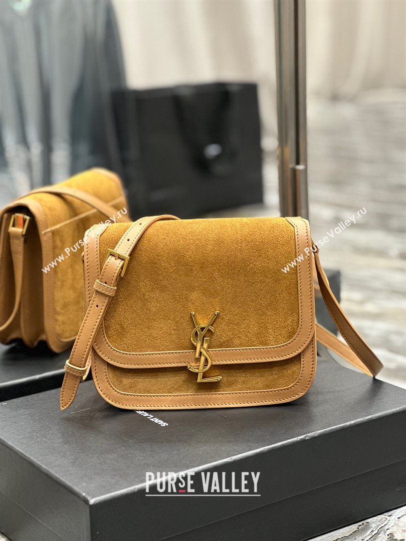 Saint Laurent Solferino Medium Satchel in Suede and Calfskin 635025 Brown 2024 (MHUI-241532)