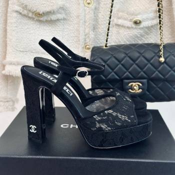 Chanel Suede and Lace Platform Sandals with 12cm Heel Black 2024 (MD-24042208)