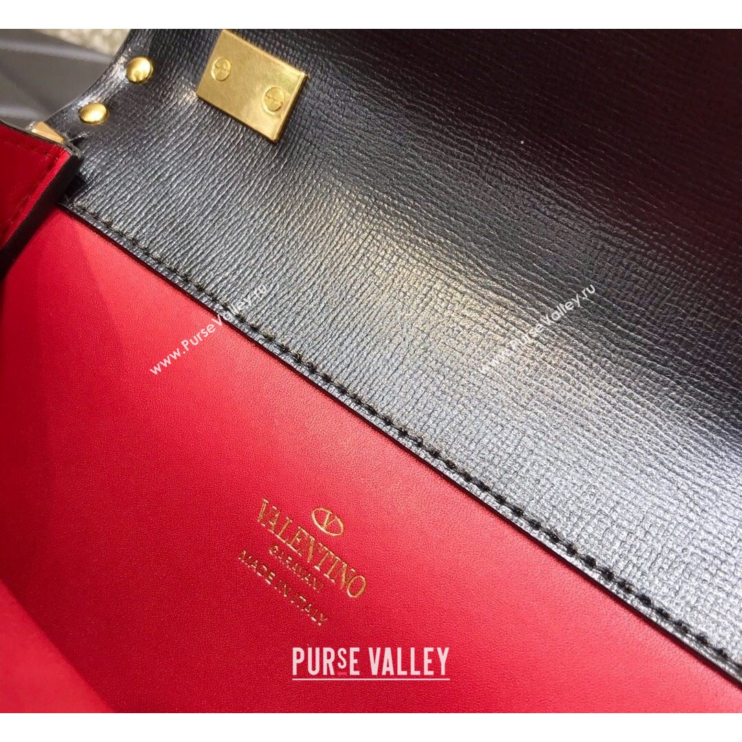 Valentino Small Rockstud Alcove Grainy Calfskin Handbag Black Leather 2021 (LKF-21091001)